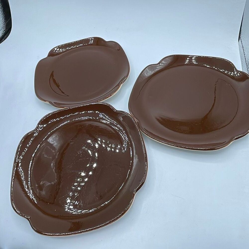 Set of 3 Vintage Continental Kilns underglaze handpainted USA salad plates.